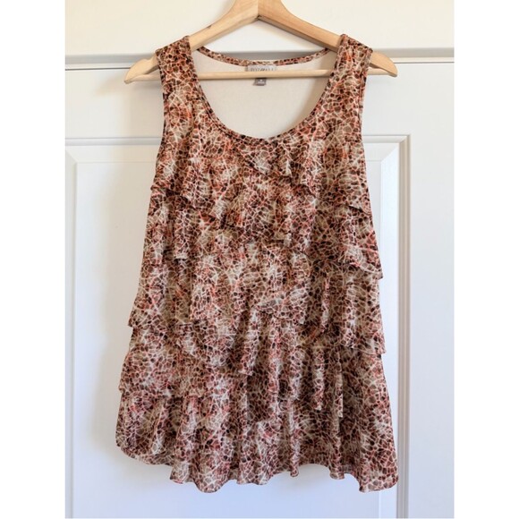 Roz & Ali Tops - Roz & Ali Pink and Brown Tiered Ruffle Top